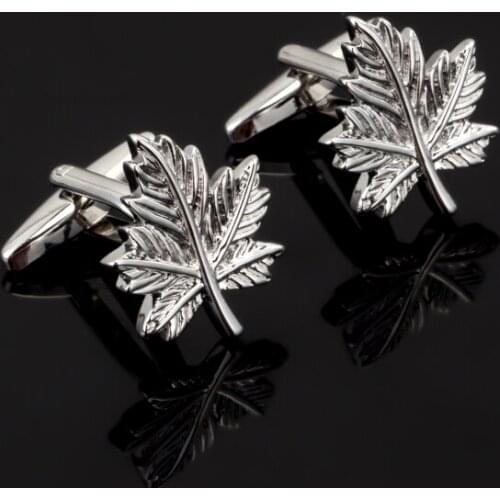 Silvery maple leaf Cufflinks for Mens Jewelry Shirt Cufflink Brand Cuff Buttons Cuff Link High Quality Christma gift