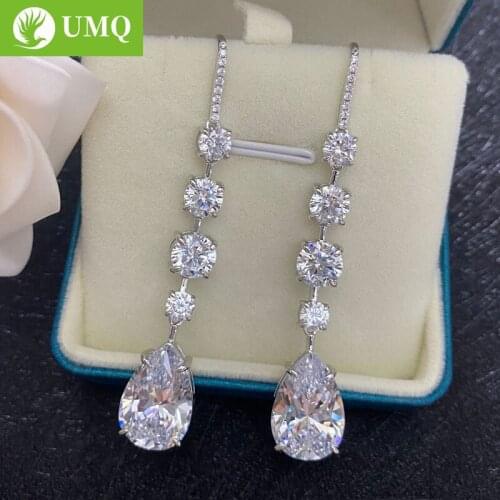 UMQ 100% 925 Sterling Silver Sparkling High Carbon Diamond Created Moissanite Drop Earrings Wedding Party Bridal Fine Jewelry