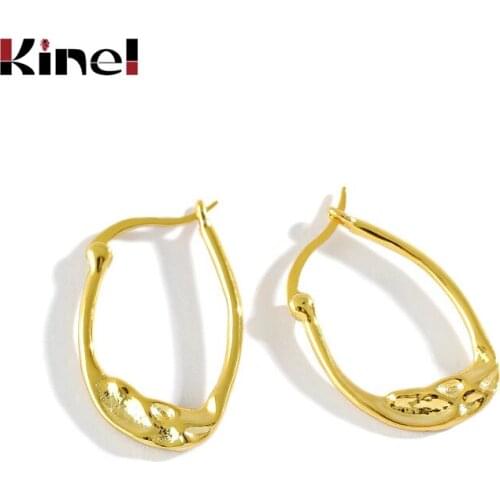 Kinel 925 Sterling Silver Retro Concave Convex Earrings For Women Fashion Simple 18K Plating Real Gold Silver 925 Jewelry