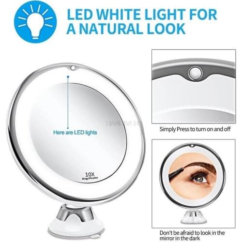 Flexible Makeup Mirror 10X Magnifying Mirrors LED Lighted Touch Screen Vanity Mirror Portable Dressing Table Cosmetic Mirrors