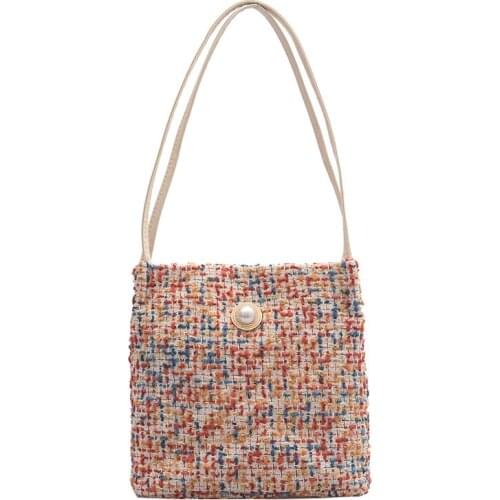 2019 Women Woolen Coloth Shoulder Bag Ladies Vintage Tartan Handbags Female Fashion Plaid Tote Cloth Bags For Preppy Girl