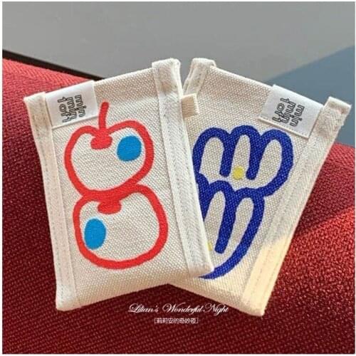 Scrawl Card Bag for Women Degausing Prevention Double- Deck Simple Canvas Wallet Lovely Handbag Big Capacity Casual High Quality