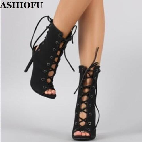 ASHIOFU Handmade Womens Highheel Pumps Crosscriss Lace-up Party Prom Dress Shoes Slingback Sexy Evening Club Fashion Court Shoes