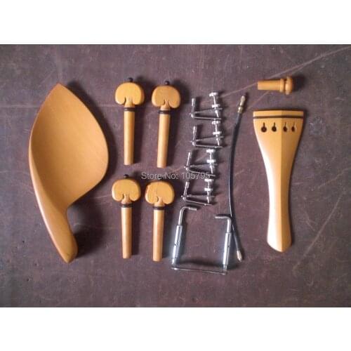 1 Set Boxwood Violin parts with tail piece chin rest pegs fine tuner tail gut and clamp 4/4