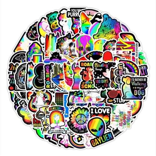 100pcs Funny rainbow Stickers For Car Doodle Diamond Stickers Laptop Luggage Skateboard Motorcycle Snowboard Decal Stickers