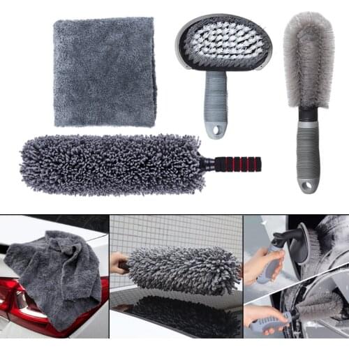 2/3/4 Pcs Car Detailing Tools Rim Cleaning Kit Tire Brush Set Car Dust Remover Microfiber Cleaning Towel Detail Drying Polishing