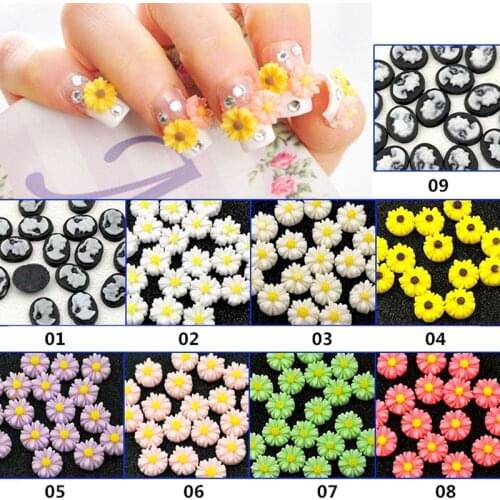 20pcs Resin 3D Daisy Nail Art Decorations DIY Beauty Girl Portrait Emulate Flowers Fashion Manicure Accessories