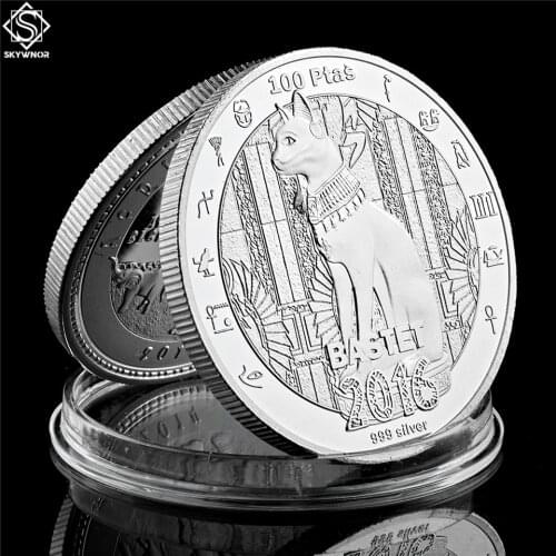 2016 Egyptian Mythology Cat God Bastet Coin with Silver Plated Commemorative Coins Home Decor