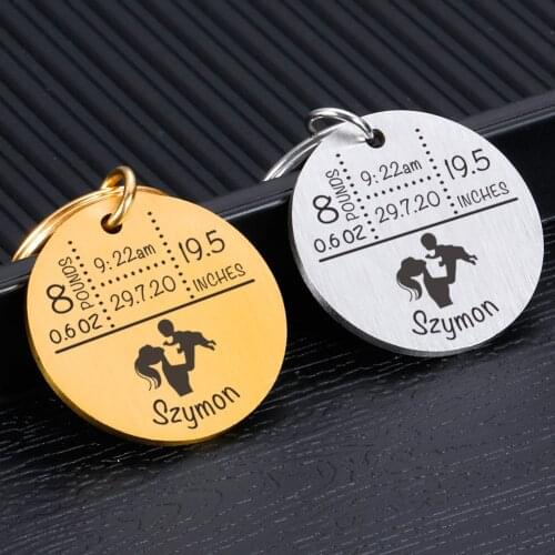 Special Message Reminder Personalized Keychain for New Born Baby Gift Engraved Babys Name and Birth Information Cute Keychains