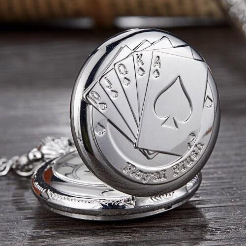 New Dial Design Vintage Royal Flush Poker Quartz Pocket Watch Bronze Silver Black Playing Cards Watches with Chain Clock Pendant