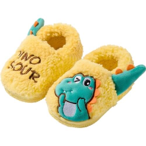 Childrens Cotton Shoes 2021 New Boys and Girls Dinosaurs Home Cartoon Baby Fur Slippers Hot Fashion Warm Kids Shoes Non-slip