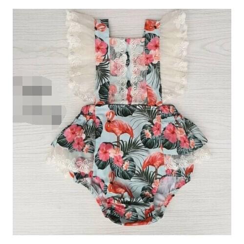 Flamingo Baby Girl Clothes Romper Bodysuit Playsuit Jumpsuit Outfits Ruffle Lace Patchwork Sunsuit 0-24M