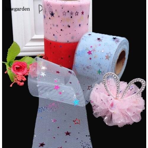 Kewgarden Wholesale 60mm 6cm Mesh Ribbons Pearly Symphony Stars Handmade Bowknot Voile Ribbon DIY Accessories 25 Yards