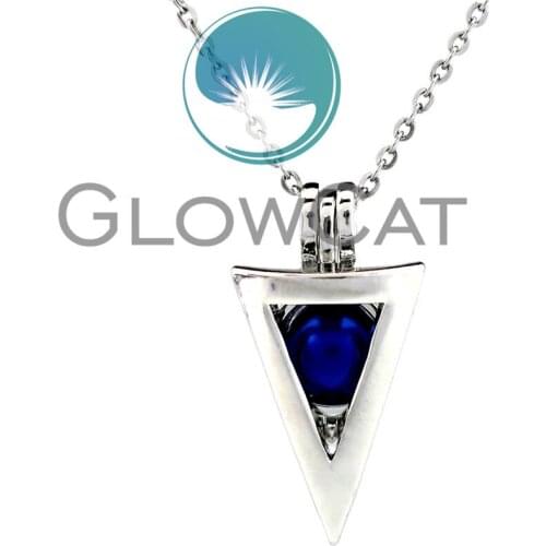 KK743 Geometry Triangle Beads Cage Locket Pendant Perfume Diffuser Aromatherapy Pearl Cage Necklace for Oyster