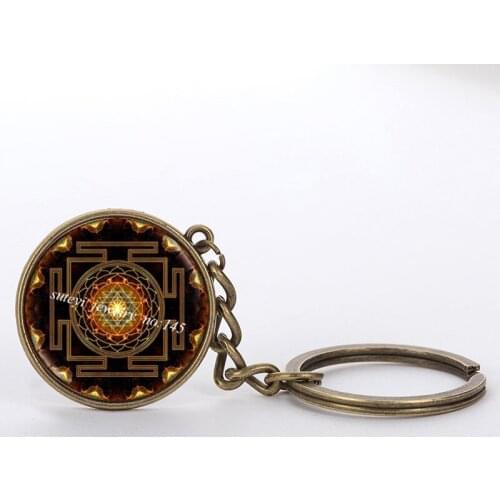 Classic Sri Yantra Keychains Vintage Antique Gold Zen Buddhism Hinduism Sacred Geometry Key Chain Jewelry