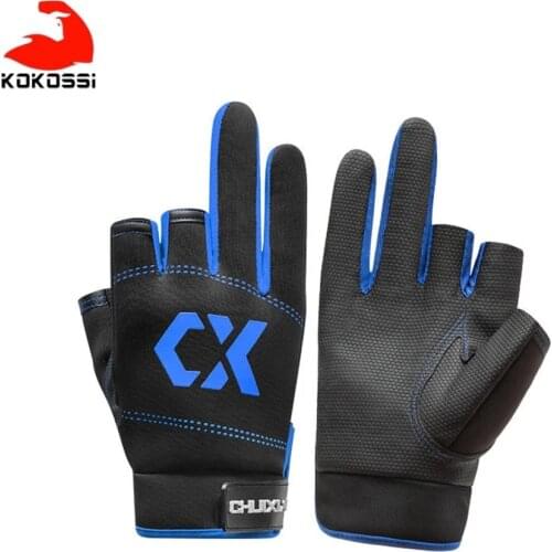 KoKossi 1 Pair Fishing Gloves Men Outdoor Fishing Anti-slip 3 Cut Finger Sports Fish Equipment Angling Gloves Waterproof Durable