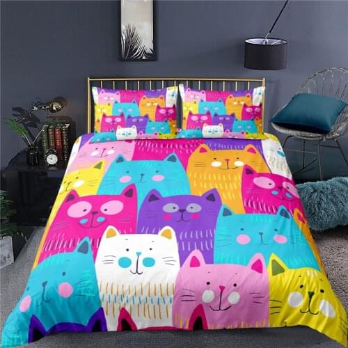 Luxury 3D Pink Cat Print Home Living Comfortable Duvet Cover Set and Pillowcase Kids Bedding Set Queen and King EU/US/AU/UK Size