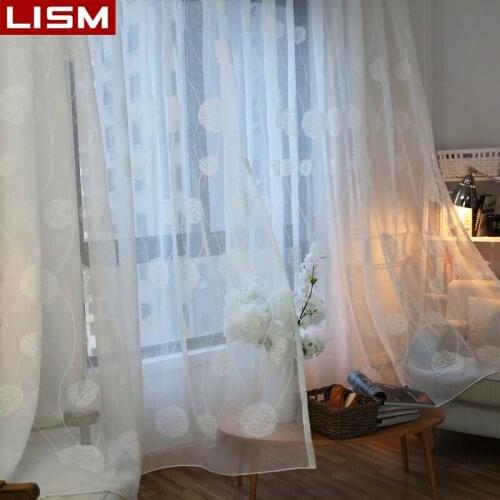 LISM Modern White Embroidered Net Sheer Curtains For Living Room Bedroom Tulle Curtains Window Voile Curtains Drapes Treatment