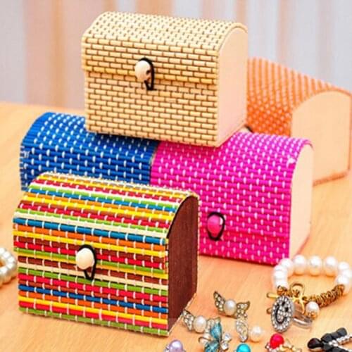 Cute Bamboo Wooden Ring Necklace Earrings Case Cute Jewelry Box Storage Organizer Case Makeup Cosmetic Lipstick Holder