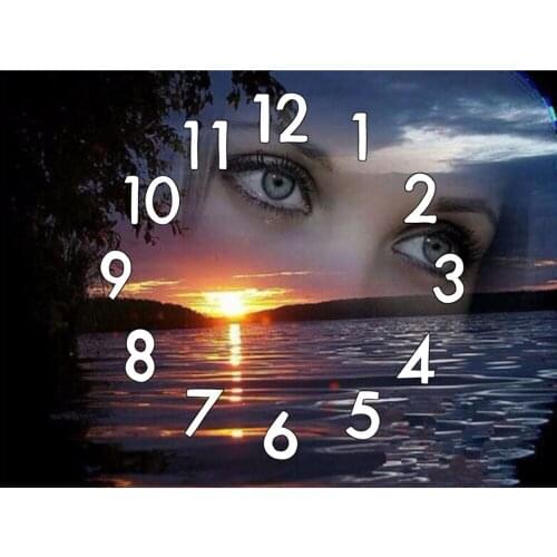 Dpsprue 5D Diamond Painting Kit With Clock Cross Stitch Full Square Round Diamond Embroidery Mosaic Lake Eye Gift