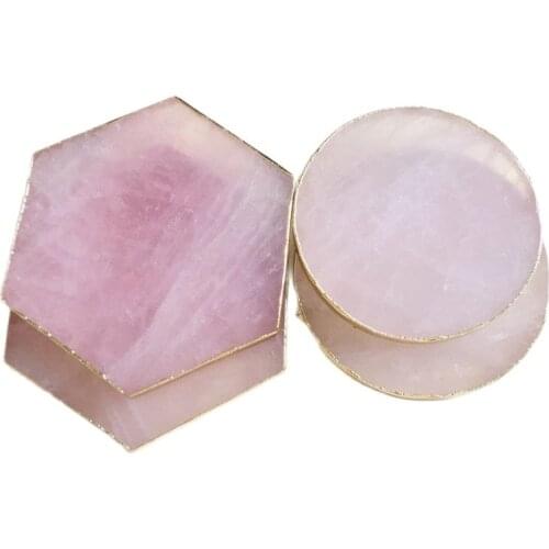 Irregular Gems Crafts Pad Rose Quartz Shape slice Natural Stone Electroplated gold Edge Coaster Cup Beverage Holder Mat