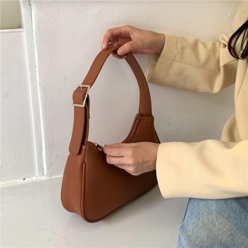 2021 New Designer Shoulder Bag Women Solid Retro Baguette Bag PU Leather Women Handbags Female Saddle Bag Vintage Underarm Bag
