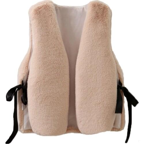 New Autumn Winter Fashion Mink Fur Vest Women Warm Thick Sleeveless Vest Sweet Fur Coats Faux Mink Fur Short Ribbons Vests Mw077