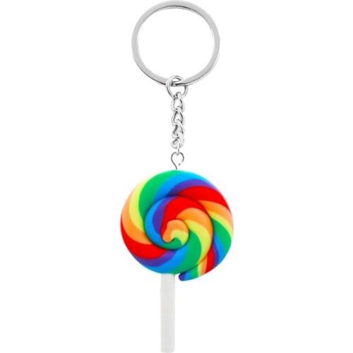 New Handmade Rainbow Lollipop Keychain Three-dimensional Soft Clay Earrings Clay Key Ring Cartoon Bag Pendant