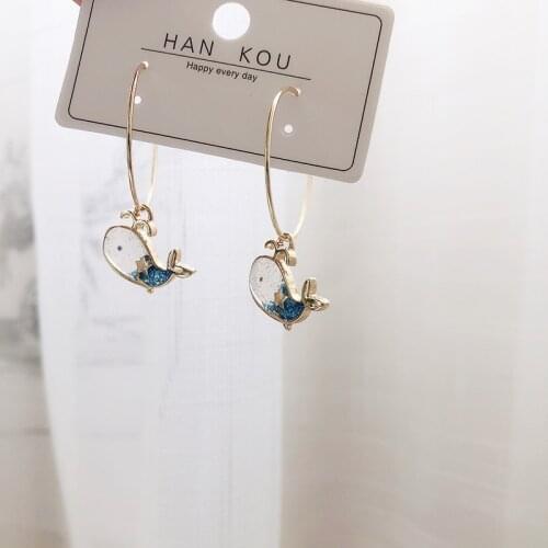 Original Design Small Fresh and Lovely Metal Whale Earrings Korean Fashion Wild Personality Ear Jewdry