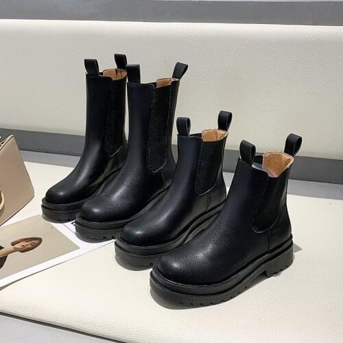 Autumn Women Martin Boots 2021 Ladies Winter Chelsea Boots Fashion Womens Mid-tube Thick-soled Black Smoke Tube Boots