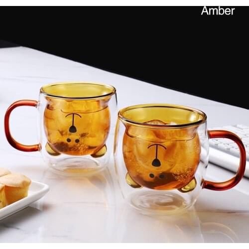 Inverted Bear Face Glass Double Glass Panda Dog Animal Double Glasses Coffee Cup Christmas Cup Birthday Gift Cute Milk Tea Cup
