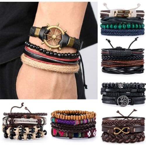 Handmade Anchor Rudder Woven New Fashion Men Bracelets Male Women Leather Bracelet Men Bangle Wholesale Jewelry Gift