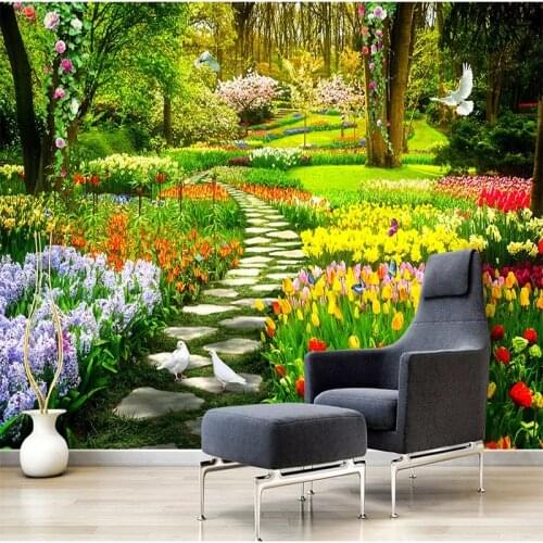 Custom Photo Wallpaper Garden Park Small Road 3D Landscape Wall Painting Bedroom Living Room Large Mural Self-adhesive Wallpaper