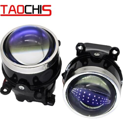 TAOCHIS 12V 3.0 Inches Blue Film Glass Bi Xenon Projector Lens Fog Light with High Low Beam H11 Lamp for Subaru Ford Mazda