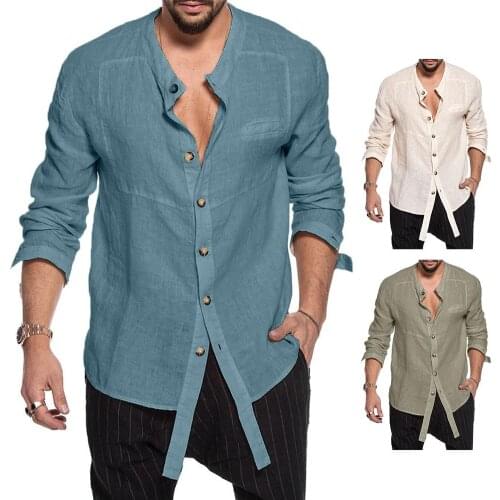 Fashion Shirts For Men Casual Solid Color Long Sleeve Stand Collar Single-breasted T-shirt Shirt Autumn Shirts Men 3XL