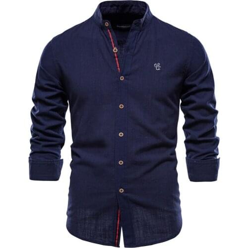 2021 Spring and Autumn Slimming Shirt Mens Cotton Linen Casual Shirt Fashion Solid Color Long Sleeve Shirt (Us Size)