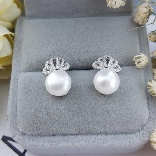 Small Crown Pearl Stud Earrings S925 Sterling Silver Pearl Earrings Female Fashion Trend Earrings Jewelry