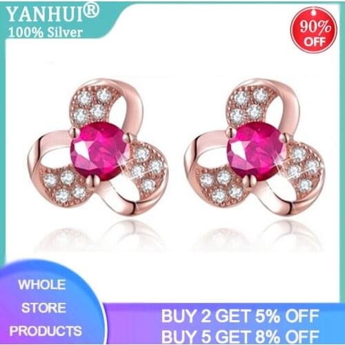 YANHUI Boho Style Original 925 Sterling Silver Stud Earrings For Women Simple Elegant Flower Earrings Sweet Cute Girl Jewelry
