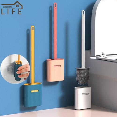 Bathroom Cleaning Brush Corner Cleaning Wall Mounted Toilet Cleaning Tools TPR Brush Head Draining Bucket Household Supplies