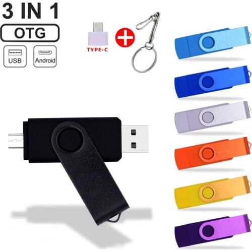 3 In 1 OTG Usb Flash Drive for PC and Android Usb Pen Drive 4gb 8gb 16gb 32gb 64gb Memory Stick Pendrive Over 10pcs Free Logo