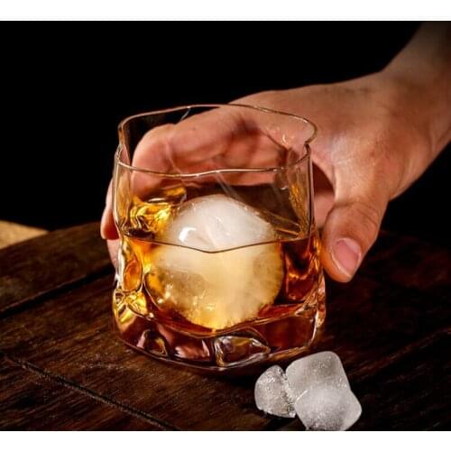 Japanese Edo Designer Irregular Shape Whiskey Glasses Free Match Spherical Ice Pattern Fold Paper Crystal Whisky Beer Wine Glass