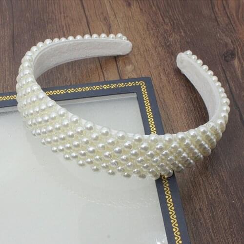 FirstStar White Pearl Headbands for Women Cross Tie Hairbands Spanish Style Headwear Headband Knitted Hair Accessories