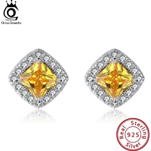 ORSA JEWELS Luxury Big Sparkling Stud Earrings 100% 925 Silver 10mm Swallow Tail Prong Setting Earrings Jewelry Gifts APE31