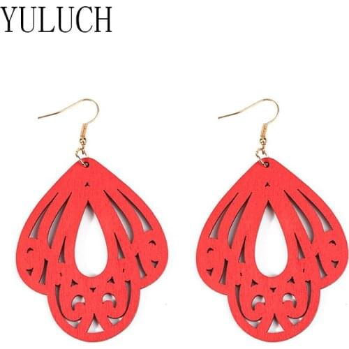 YULUCH hollow out wood earring for women retro summer art earrings girls Simple elegant accessories girl woman earring wooden
