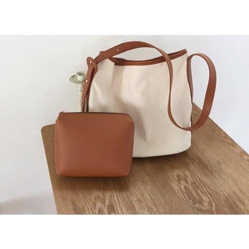 Women Shoulder Bags Canvas Patchwork Tote Handbag New Versatile Bucket Shopping Bags Large Capacity Female Composite Bags