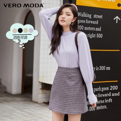 Vero Moda Women Rabbit Hair Lace High Neck Bubble Sleeve Sweater