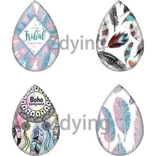 Zdying Peacock Animal Birds Feathers Teardrop Water Drop Glass Cabochon Photo Beads DIY Demo Flat Back Making Findings