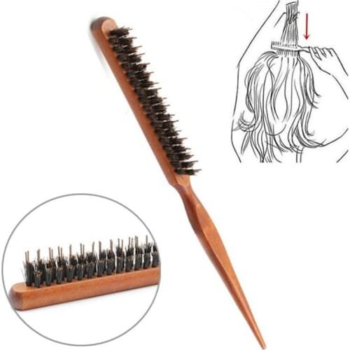 1pc Pure Boar Bristle Hair Dress Comb Fluffy Wood Handle Hair Brush Anti Loss Wooden Barber Hair Scalp Hairdresser Styling Tool