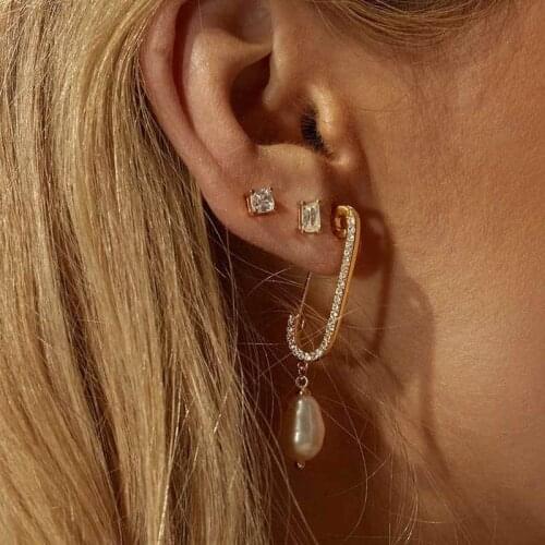1Pcs Fashion Paperclip Safety Pin Pearl Drop Earrings for Women Girls Unique Design Punk Body Piercing Earrings Accessories