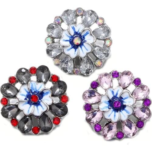 10pcs/lot Love Snap Jewelry Crystal Flower 18mm Metal Snap Button Fit OEM DIY Snap Bracelets for Women Buttons Jewelry